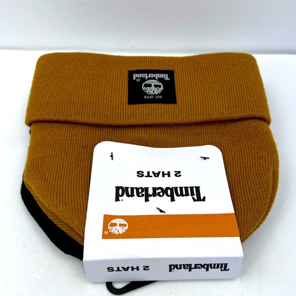 TIMBERLAND, 2 PACK WARM & COMFORTABLE BEANIE SET,ONE SIZE, CAMEL & BLACK, UNISEX - Picture 6 of 14